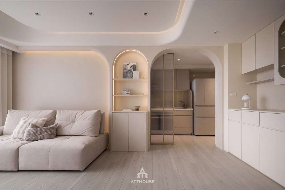 Thiết kế căn hộ phòng khách tối giản phong cách hiện đại mix japandi
