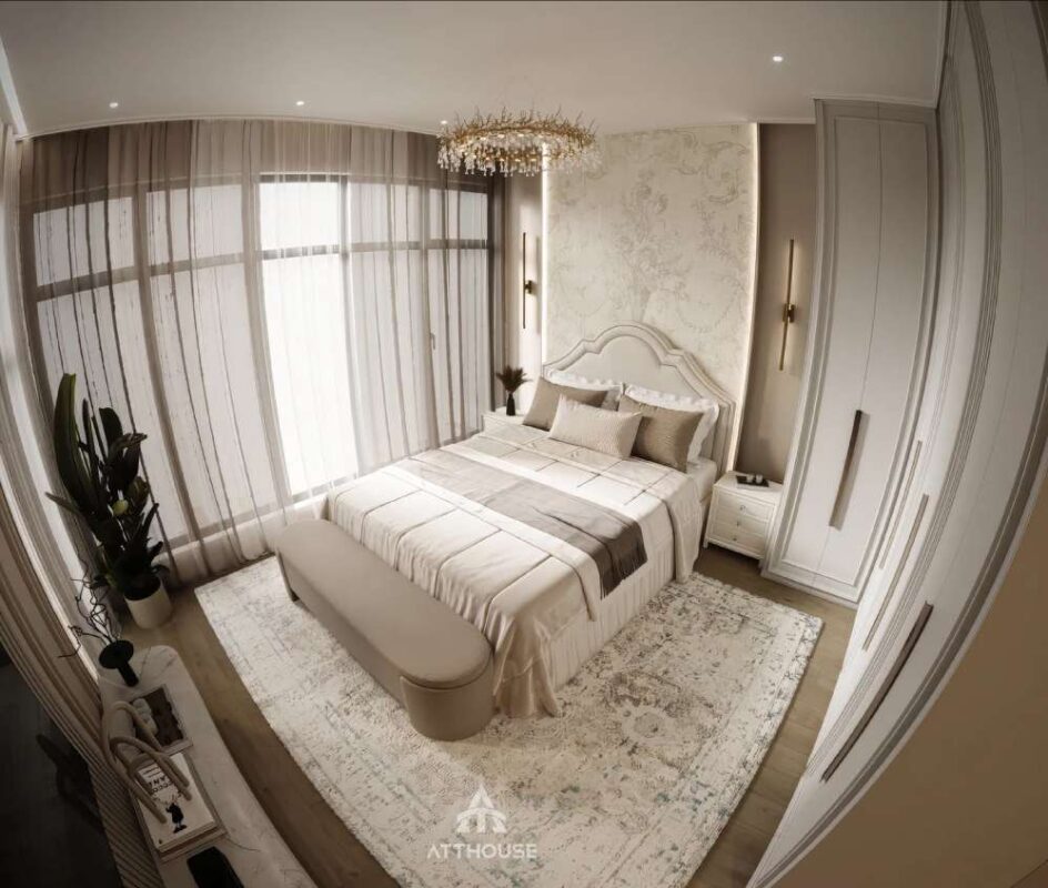 Không gian phòng ngủ Master tại thiết kế nội thất biệt thự Vinhomes Royal Island phong cách Tân Cổ Điển
