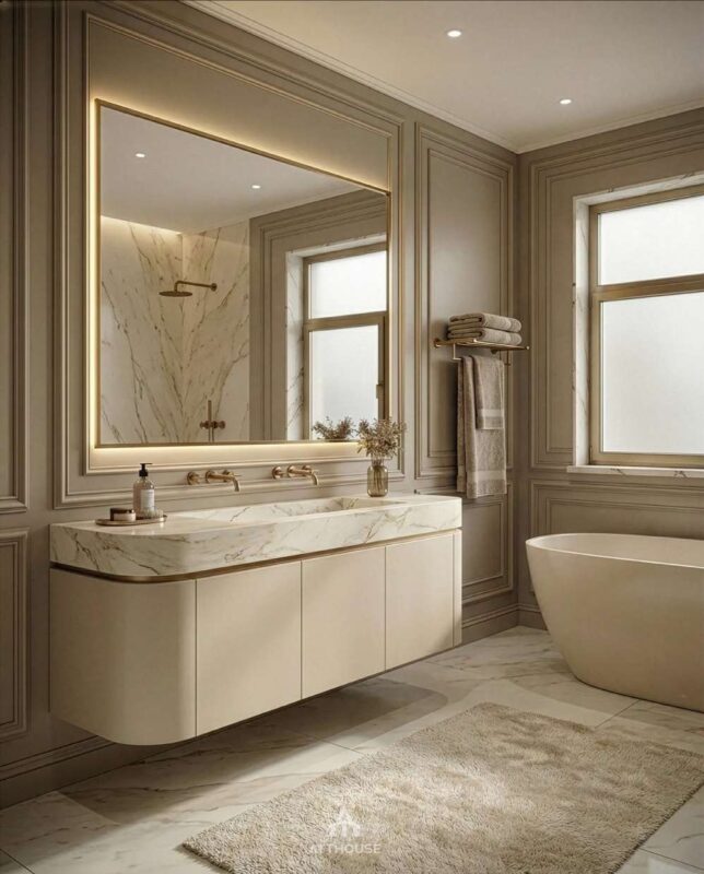 Phòng tắm tại thiết kế nội thất biệt thự Vinhomes Royal Island phong cách Tân Cổ Điển