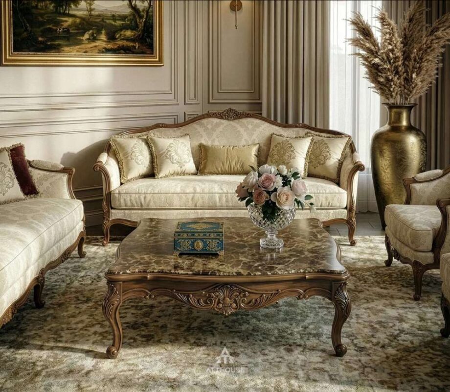 Thiết kế nội thất không gian phòng khách phong cách Tân Cổ Điển tại biệt thự Vinhomes Royal Island