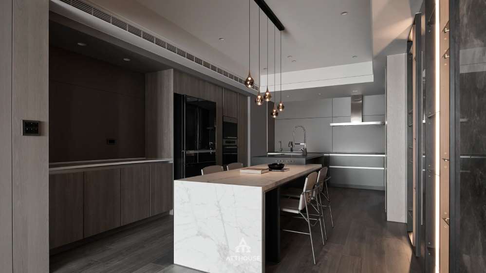 Thiết kế nội thất phòng bếp nhà phố Lê Thánh Tông tối giản nhưng đầy cảm xúc.