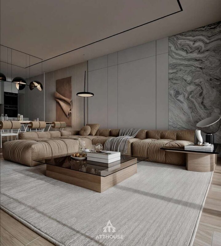 Không gian phòng khách tại thiết kế nội thất căn hộ The Minato Residence phong cách Modern