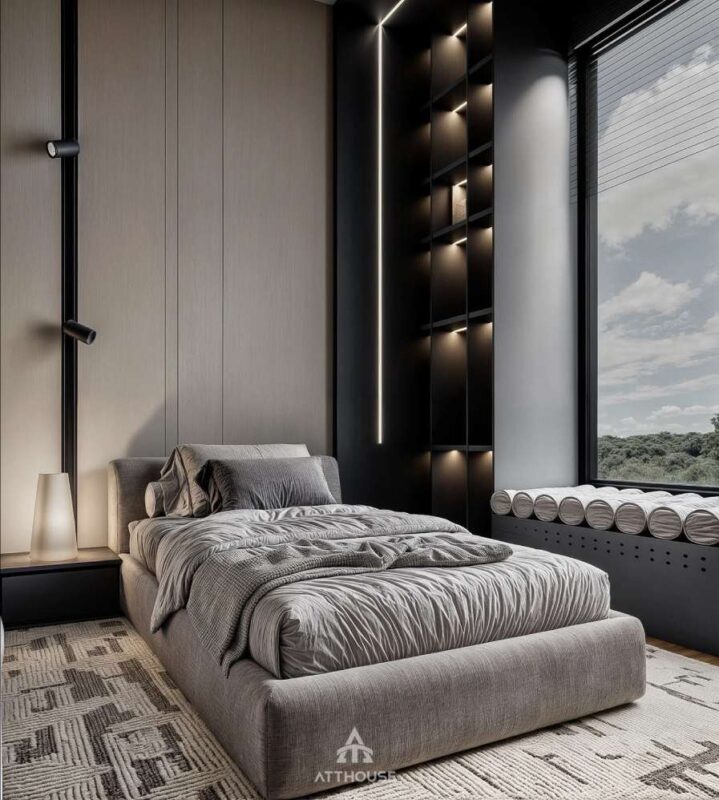 Thiết kế nội thất không gian phòng ngủ giường đôi phong cách hiện đại  tại căn hộ The Minato Residence