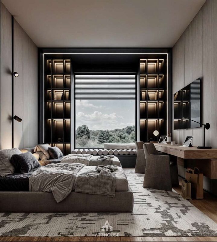 Thiết kế nội thất phòng ngủ giường đôi phong cách hiện đại sang trọng tại căn hộ The Minato Residence