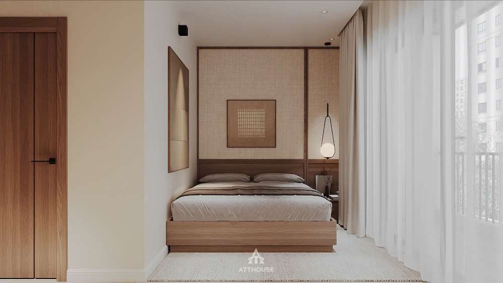 Thiết kế nội thất phòng ngủ ông bà tại biệt thự Vinhomes Vũ Yên Villa mang phong cách Japandi