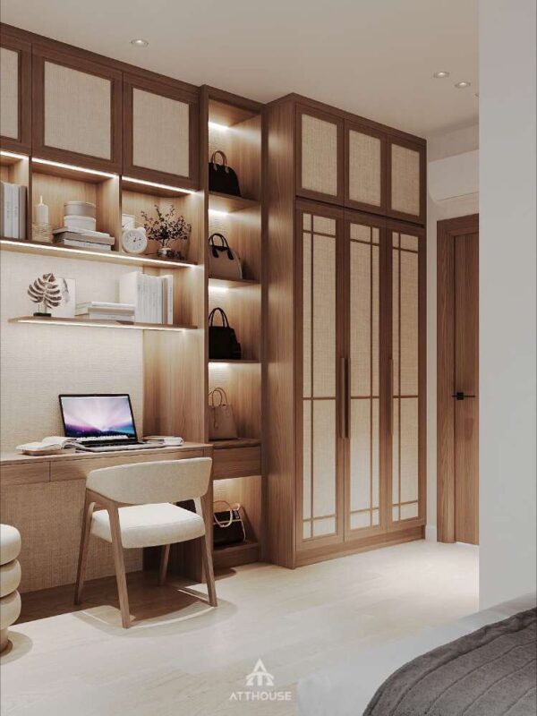 Phòng ngủ ông bà chuẩn phong cách Japandi tại thiết kế biệt thự Vinhomes Vũ Yên Villa