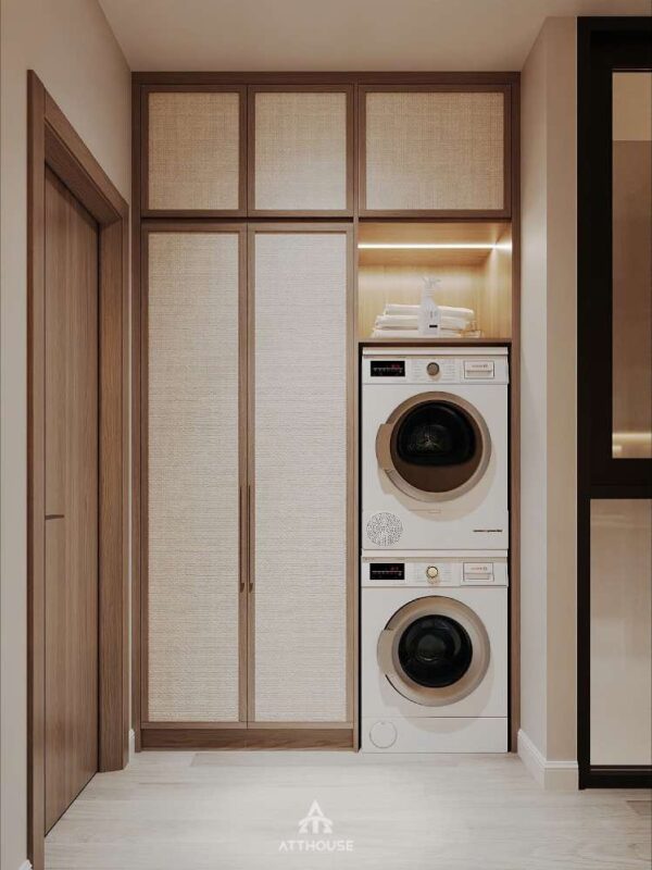 Phòng bếp chuẩn phong cách Japandi tại thiết kế biệt thự Vinhomes Vũ Yên Villa