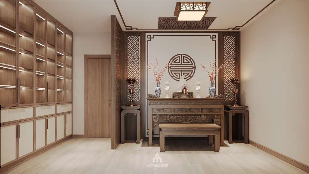 Thiết kế nội thất phòng thờ tại biệt thự Vinhomes Vũ Yên Villa mang phong cách Japandi