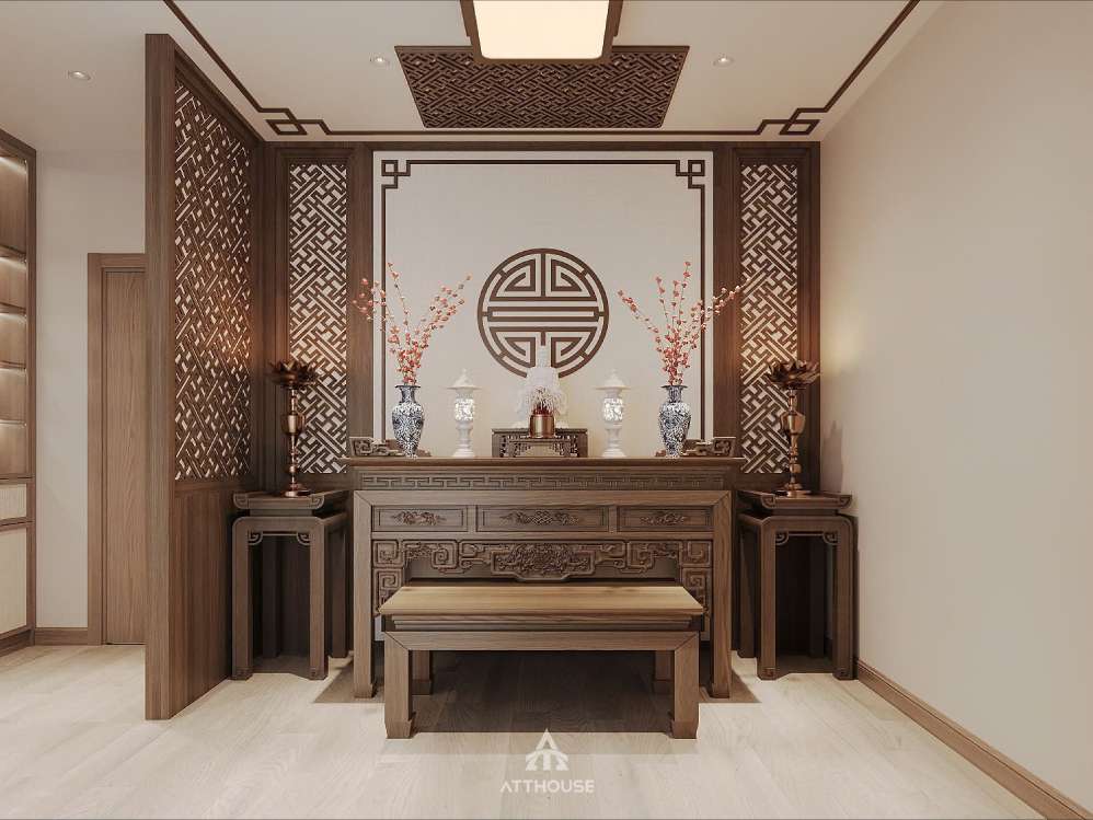 Không gian phòng thờ tối giản tinh tế tại thiết kế biệt thự Vinhomes Vũ Yên Villa