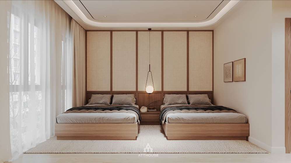 Thiết kế nội thất phòng ngủ 2 bé tại biệt thự Vinhomes Vũ Yên Villa mang phong cách Japandi