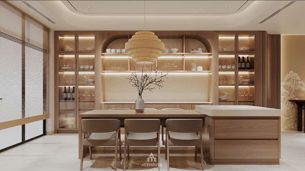 Phòng bếp thanh lịch tại thiết kế biệt thự Vinhomes Vũ Yên Villa