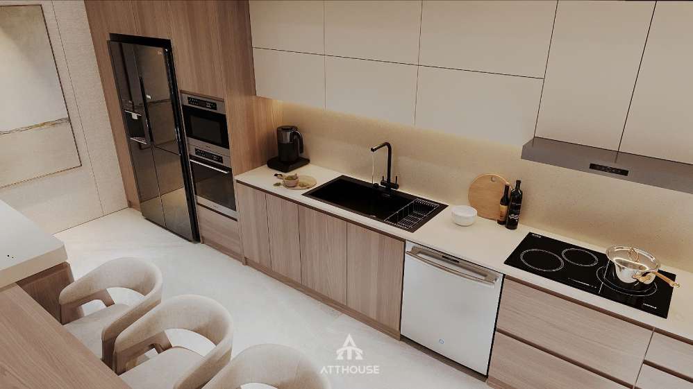 Phòng bếp hiện đại tại thiết kế biệt thự Vinhomes Vũ Yên Villa