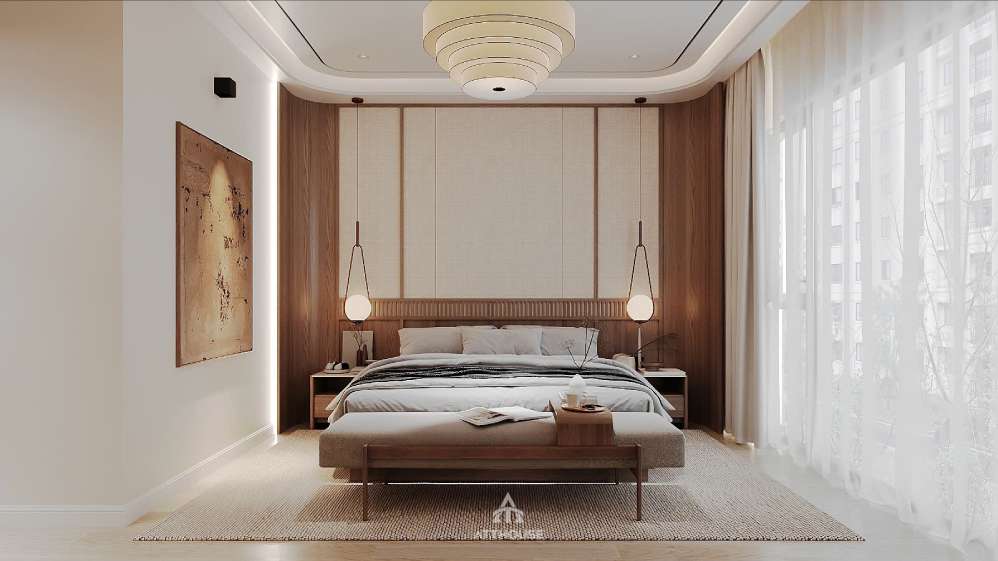 Thiết kế phòng ngủ master biệt thự Vinhomes Vũ Yên Villa - Nơi vẻ đẹp của sự tối giản trở thành phong cách sống