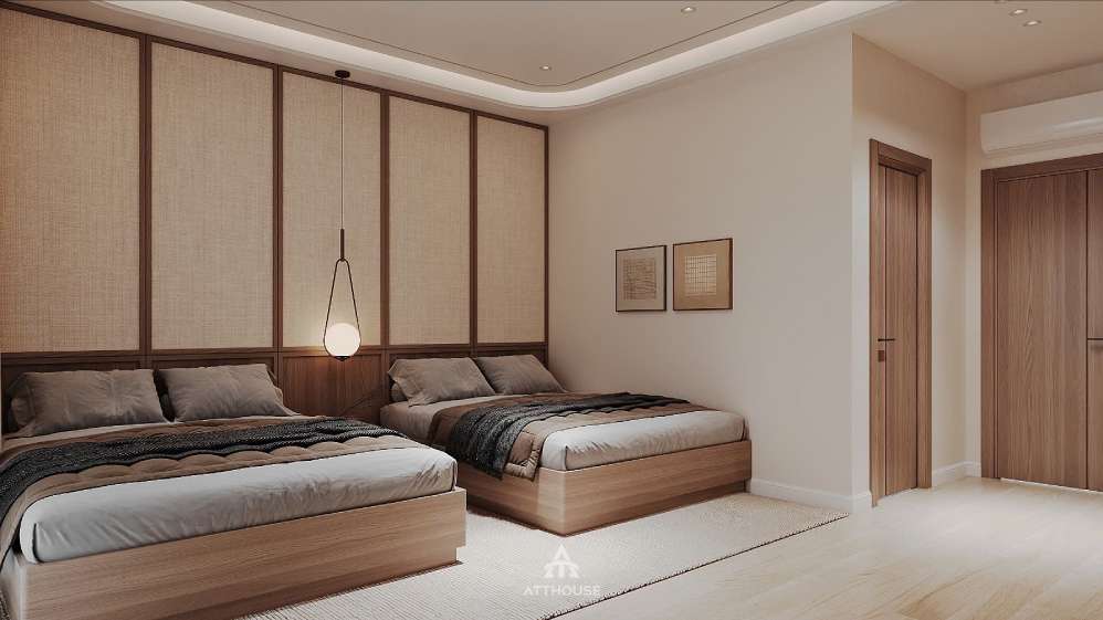 Thiết kế nội thất không gian phòng ngủ 2 bé tại biệt thự Vinhomes Vũ Yên Villa mang phong cách Japandi