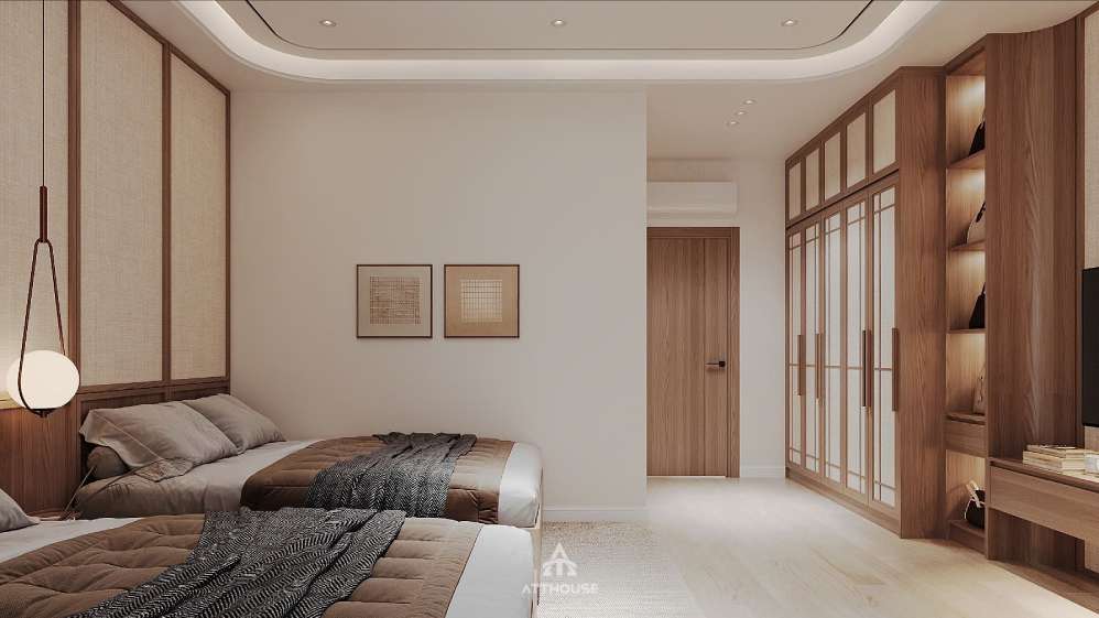 Phòng ngủ 2 bé tại thiết kế biệt thự Vinhomes Vũ Yên Villa mang phong cách Japandi