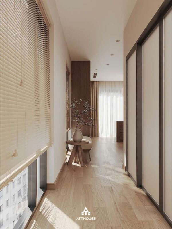 Không gian phòng thay đồ đẹpphong cách Japandi tại thiết kế nội thất biệt thự Vinhomes Royal Island