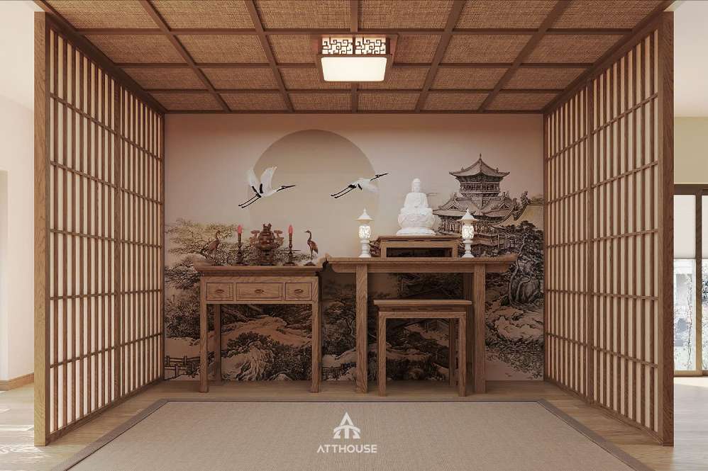 Thiết kế nội thất phòng thờ biệt thự Vinhomes Royal Island - Hơi Thở Japandi Trong Không Gian Sống Đương Đại