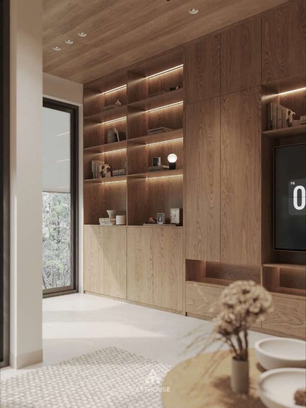 Không gian phòng khách đẹp phong cách Japandi tại thiết kế biệt thự Vinhomes Royal Island