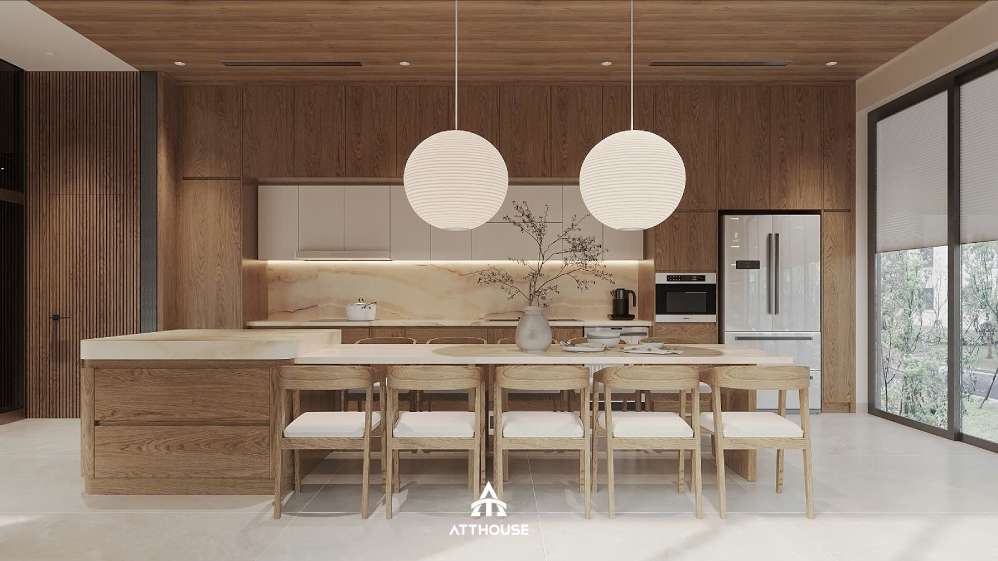 Thiết kế nội thất phòng bếp biệt thự Vinhomes Royal Island - Hơi Thở Japandi Trong Không Gian Sống Đương Đại