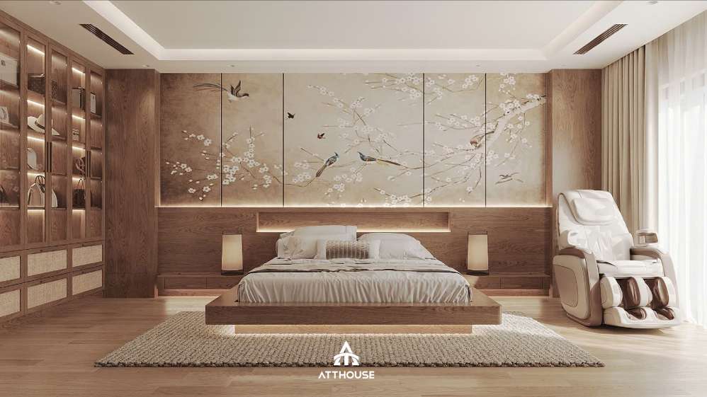 Thiết kế nội thất phòng ngủ master biệt thự Vinhomes Royal Island - Hơi Thở Japandi Trong Không Gian Sống Đương Đại