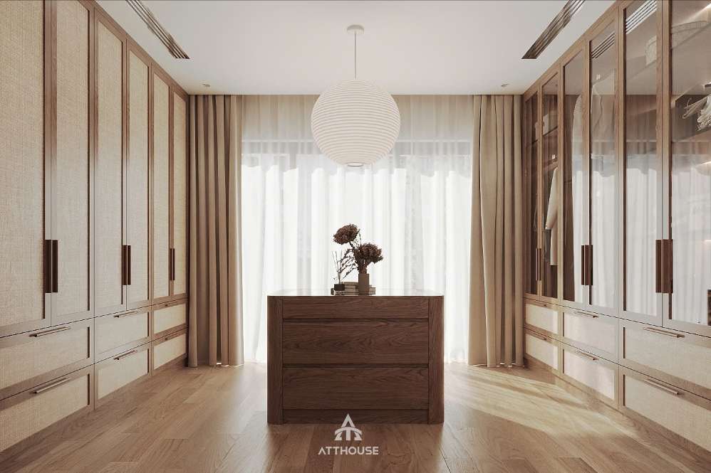 Không gian phòng thay đồ phong cách Japandi tại thiết kế nội thất biệt thự Vinhomes Royal Island
