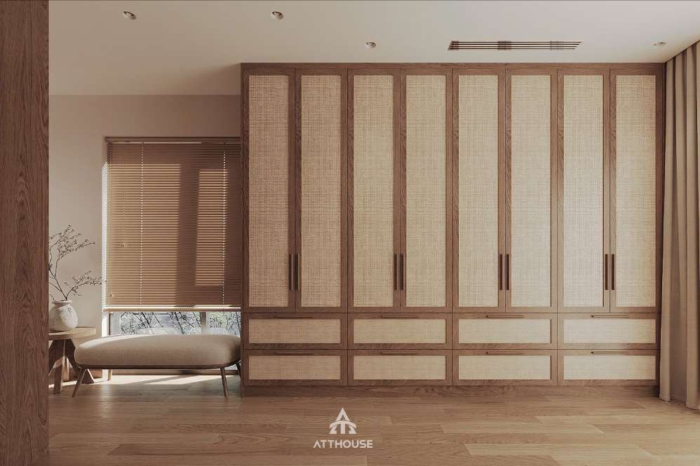 Không gian phòng thay đồ đơn giản phong cách Japandi tại thiết kế nội thất biệt thự Vinhomes Royal Island