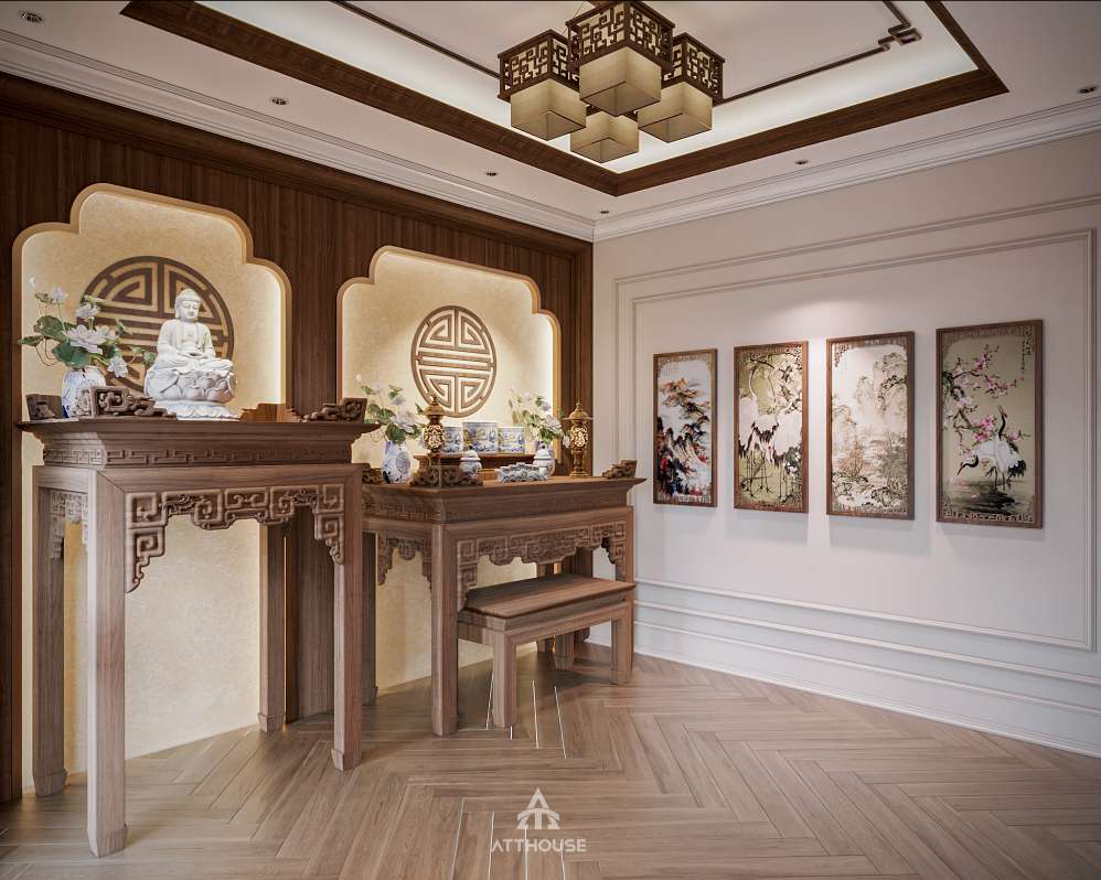 Thiết kế thờ phong cách Neo Classic Contemporary tại biệt thự Vinhomes Royal Island Vũ Yên