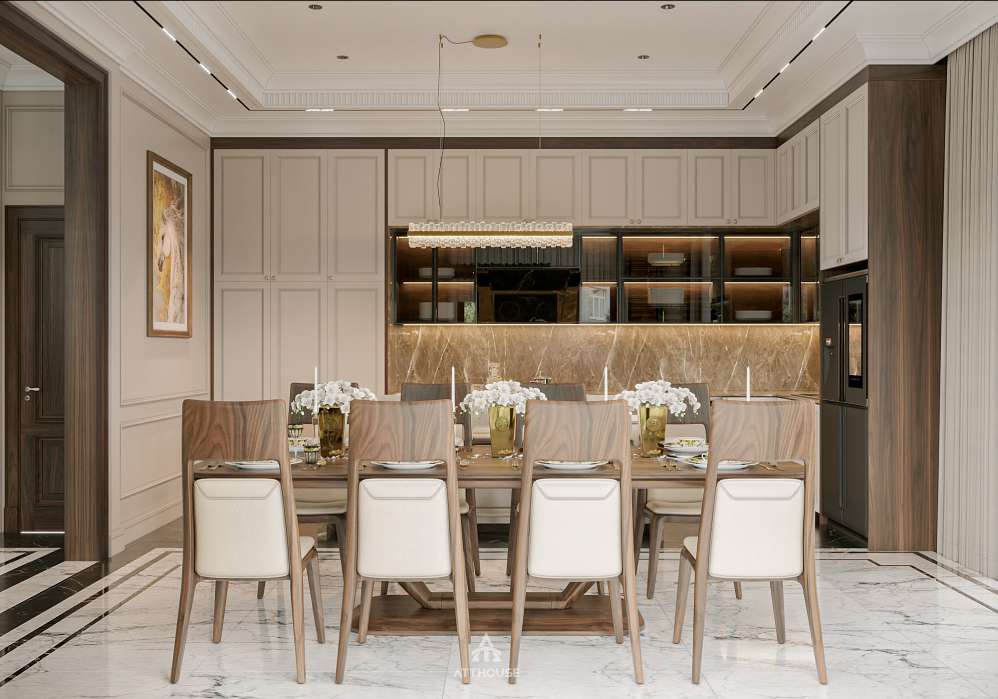 Thiết kế phòng bếp phong cách Neo Classic Contemporary tại biệt thự Vinhomes Royal Island Vũ Yên