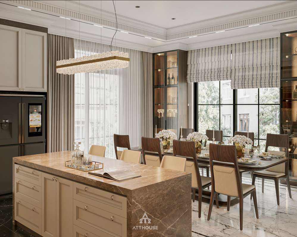 Thiết kế phòng bếp phong cách Neo Classic tại biệt thự Vinhomes Royal Island Villa