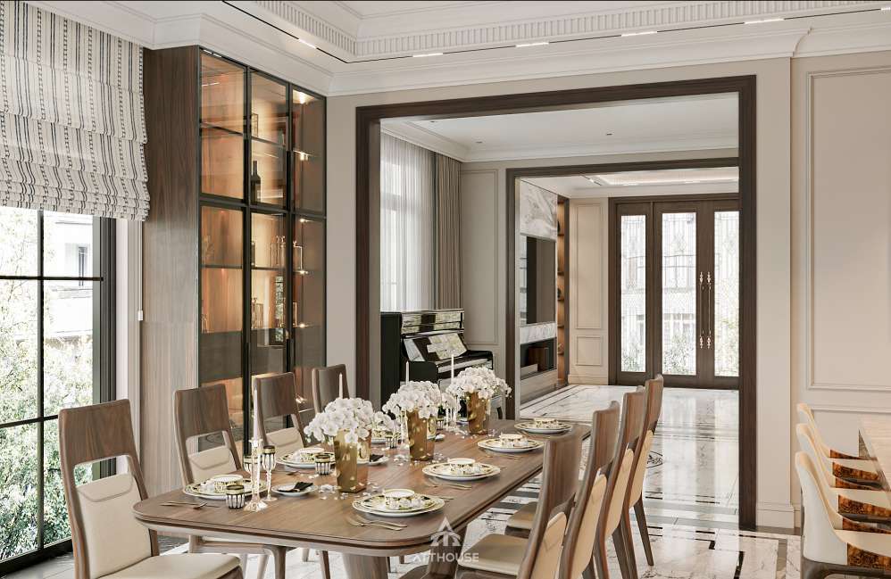 Thiết kế nội thất phòng bếp phong cách Neo Classic Contemporary tại biệt thự Vinhomes Royal Island Villa