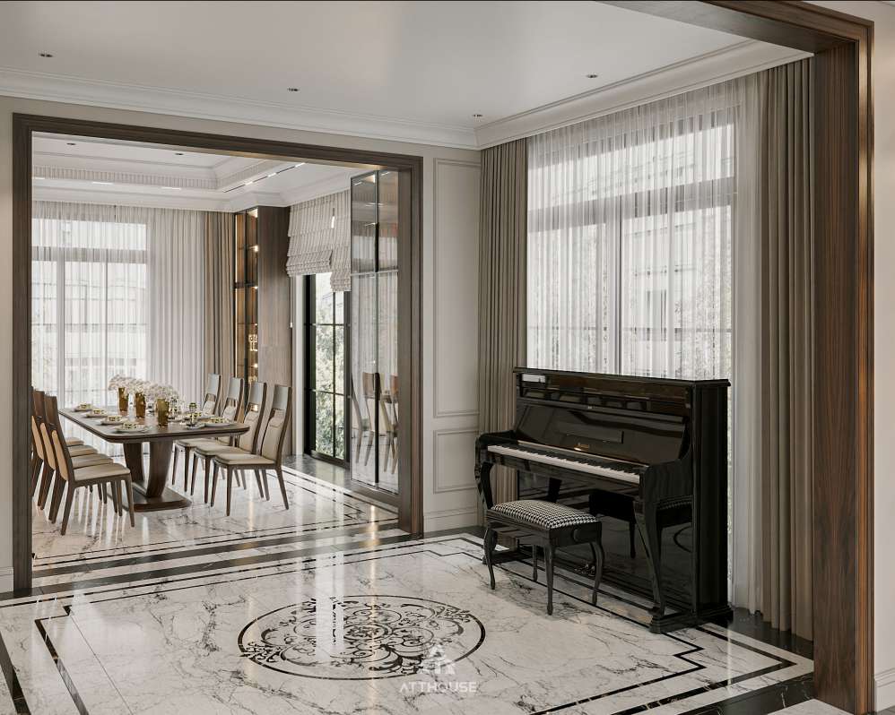 Thiết kế nội thất phòng bếp phong cách Tân cổ điển- hiện đại tại biệt thự Vinhomes Royal Island Vũ Yên