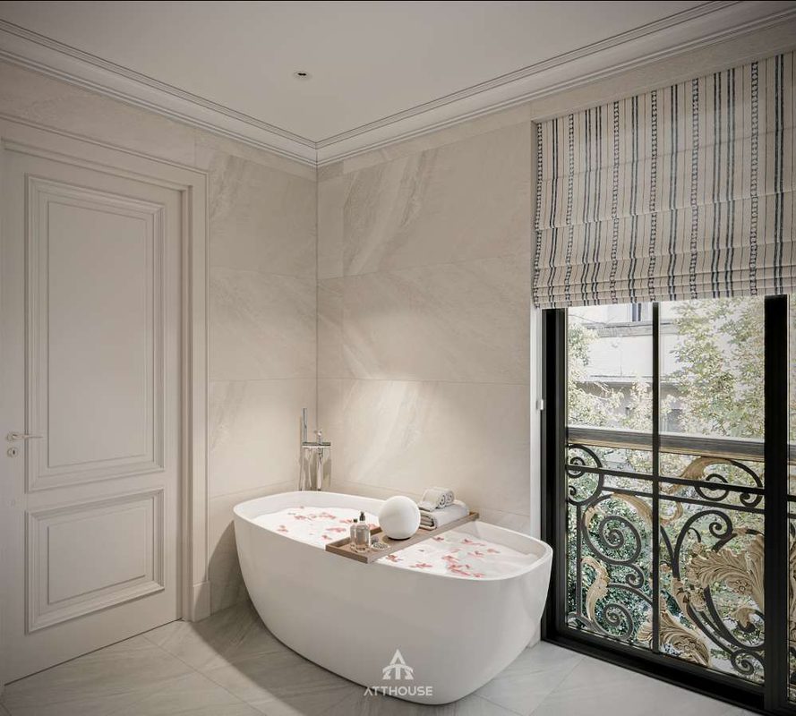 Thiết kế phòng tắm biệt thự Vinhomes Royal Island Vũ Yên - Vẻ đẹp tân cổ điển được tinh giản bằng ngôn ngữ hiện đại