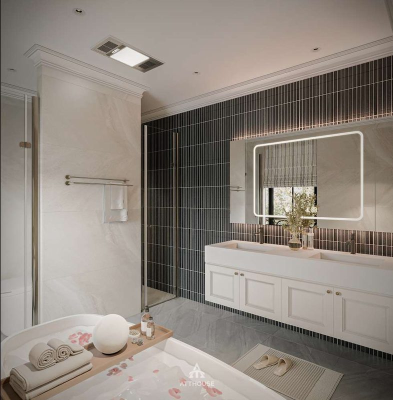 Thiết kế phòng tắm phong cách Neo Classic Contemporary tại biệt thự Vinhomes Royal Island Vũ Yên