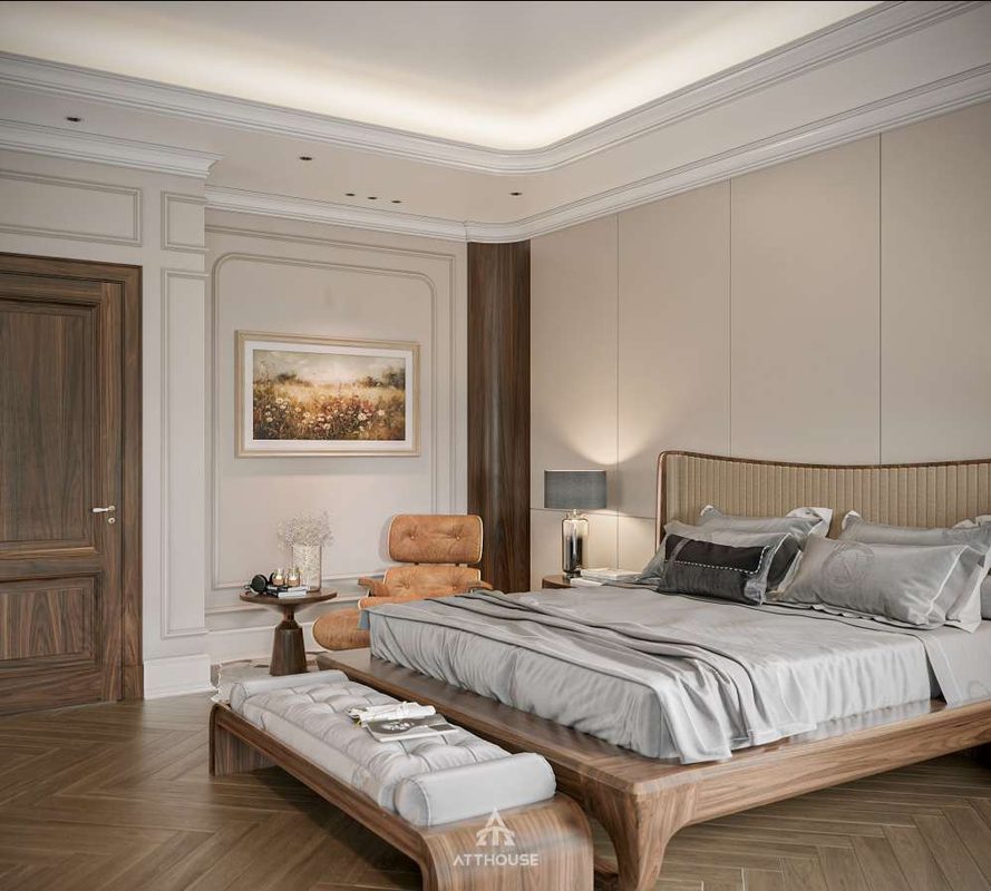 Thiết kế phòng ngủ master biệt thự Vinhomes Royal Island Vũ Yên - Vẻ đẹp tân cổ điển được tinh giản bằng ngôn ngữ hiện đại