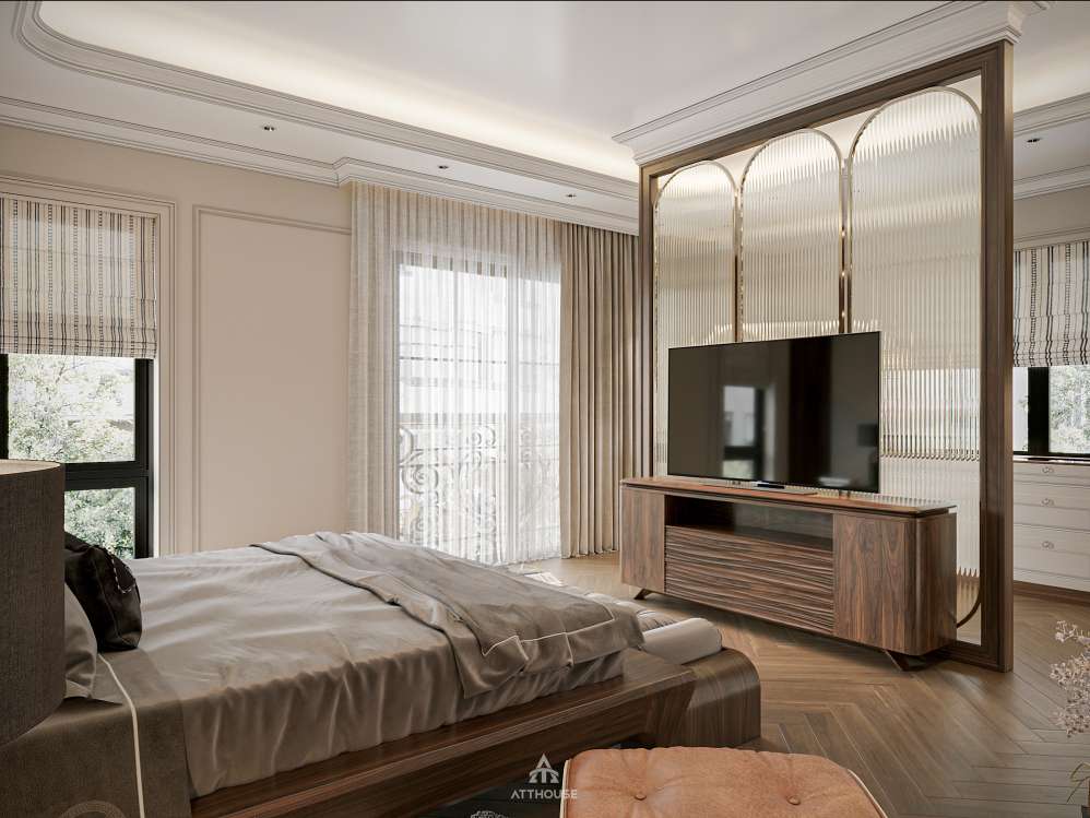 Thiết kế không gian phòng ngủ Master phong cách Neo Classic Contemporary tại biệt thự Vinhomes Royal Island Vũ Yên