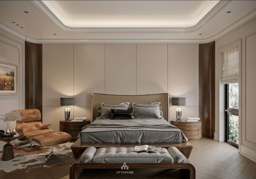 Thiết kế nội thất phòng ngủ Master phong cách Neo Classic Contemporary tại biệt thự Vinhomes Royal Island Vũ Yên