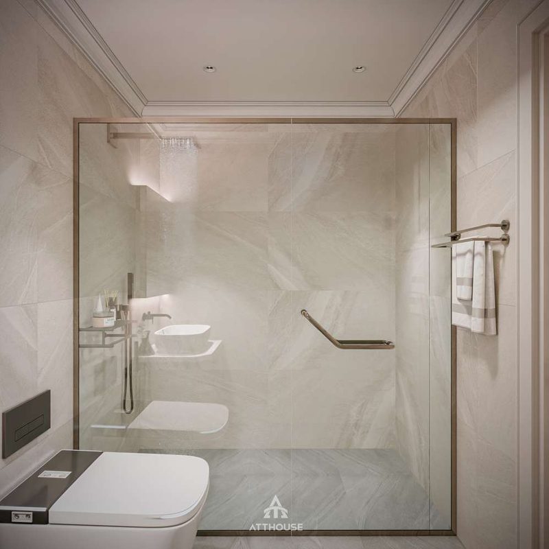 Thiết kế không gian phòng tắm, wc phong cách Neo Classic Contemporary tại biệt thự Vinhomes Royal Island Villa