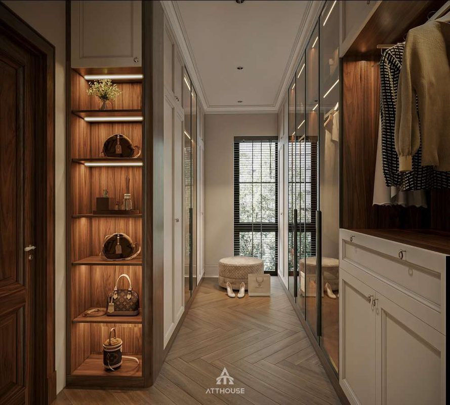 Thiết kế phòng thay đồ phong cách Neo Classic Contemporary tại biệt thự Vinhomes Royal Island Vũ Yên