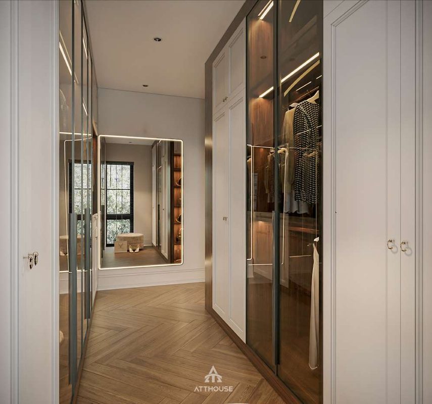 Thiết kế phòng thay đồ biệt thự Vinhomes Royal Island Vũ Yên - Vẻ đẹp tân cổ điển được tinh giản bằng ngôn ngữ hiện đại