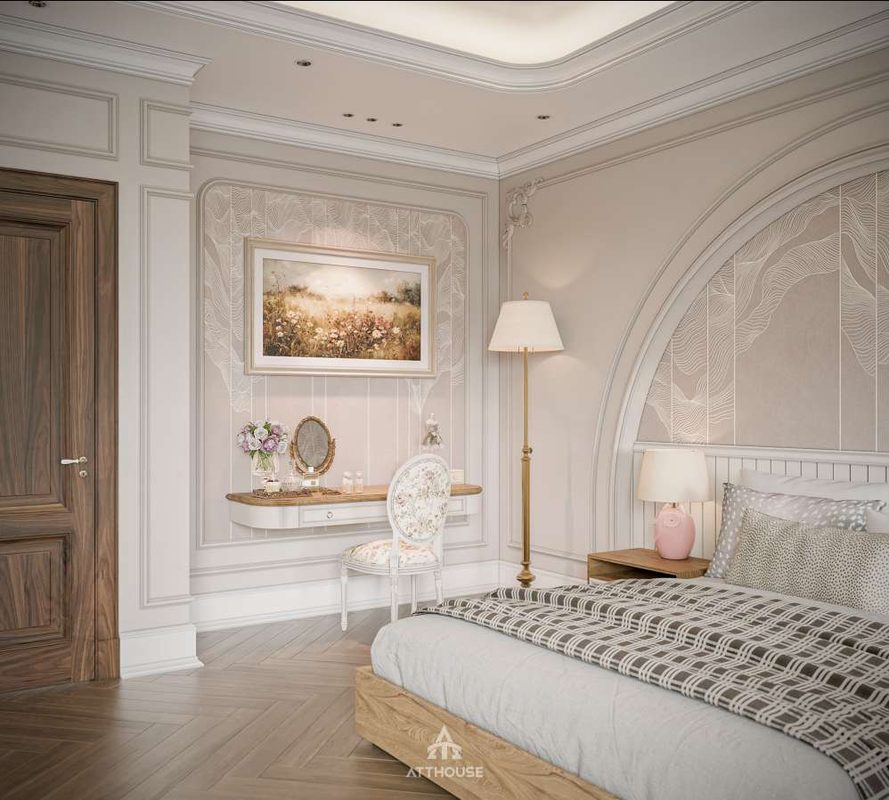 Thiết kế phòng ngủ con gái biệt thự Vinhomes Royal Island Vũ Yên - Vẻ đẹp tân cổ điển được tinh giản bằng ngôn ngữ hiện đại