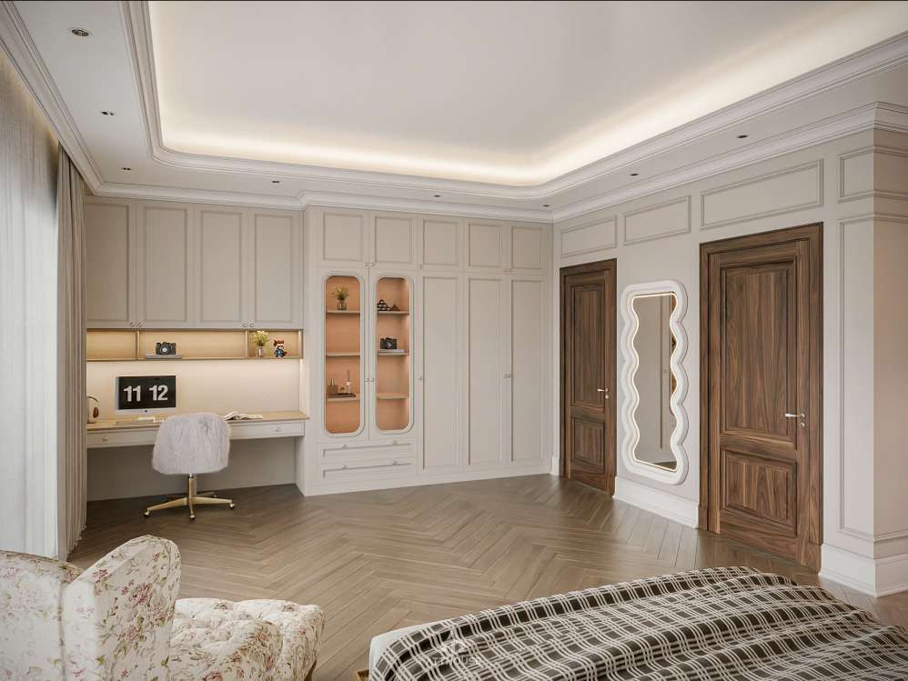 Thiết kế phòng ngủ con gái phong cách Neo Classic tại biệt thự Vinhomes Royal Island Vũ Yên