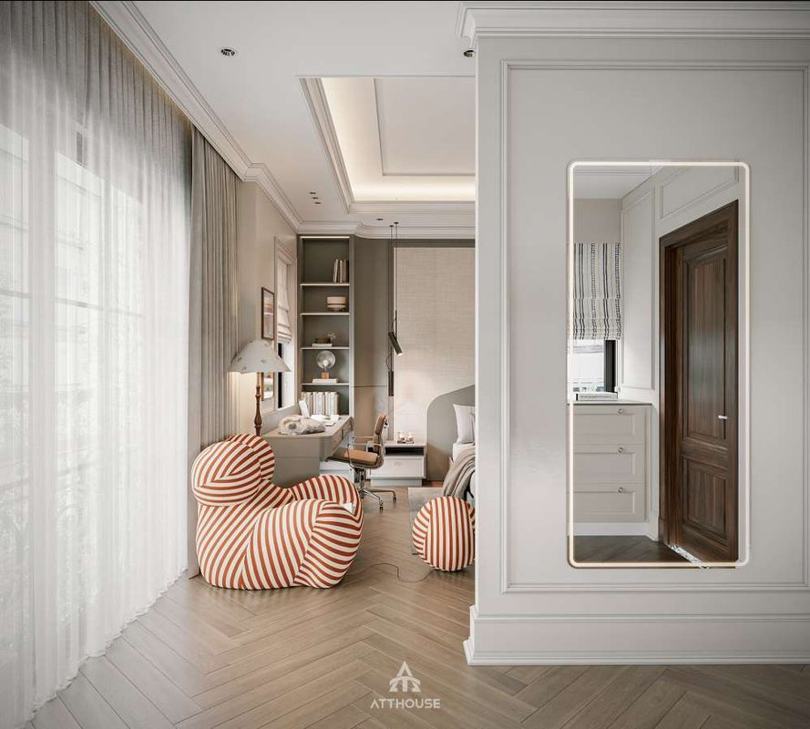 Thiết kế phòng ngủ con trai phong cách Neo Classic tại biệt thự Vinhomes Royal Island Vũ Yên