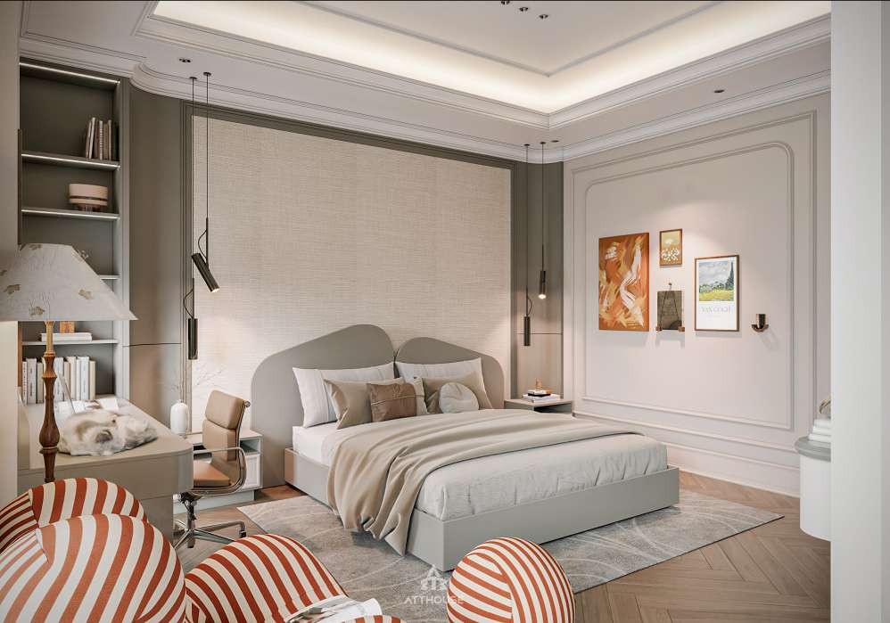 Thiết kế phòng ngủ con trai biệt thự Vinhomes Royal Island Vũ Yên - Vẻ đẹp tân cổ điển được tinh giản bằng ngôn ngữ hiện đại