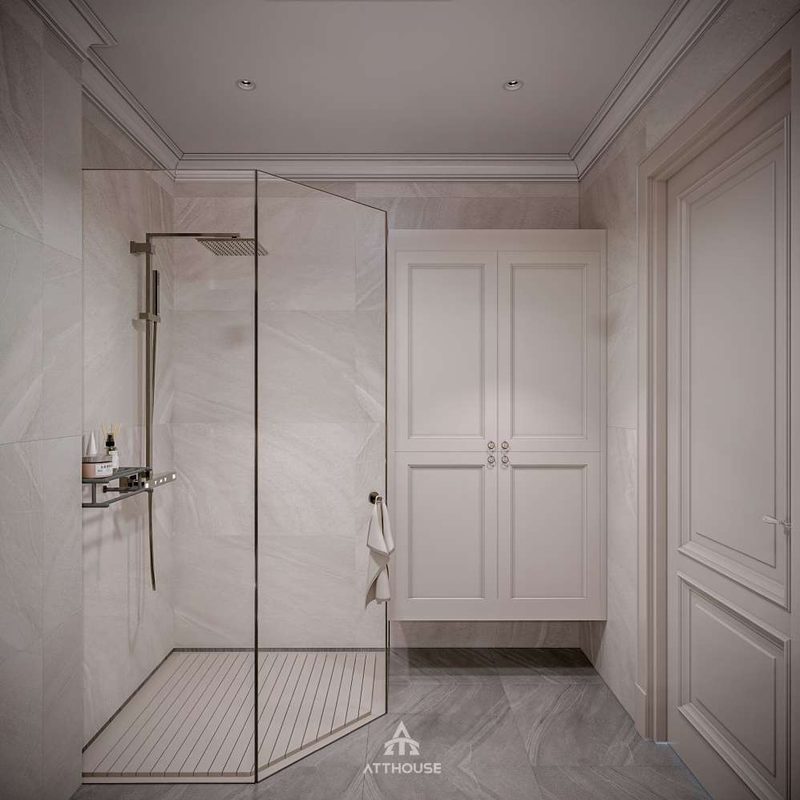 Thiết kế không gian phòng tắm con trai phong cách Neo Classic Contemporary tại biệt thự Vinhomes Royal Island Vũ Yên