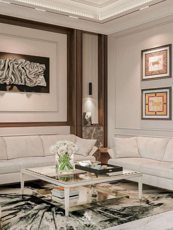 Thiết kế nội thất phòng khách phong cách Neo Classic Contemporary tại biệt thự Vinhomes Royal Island Villa