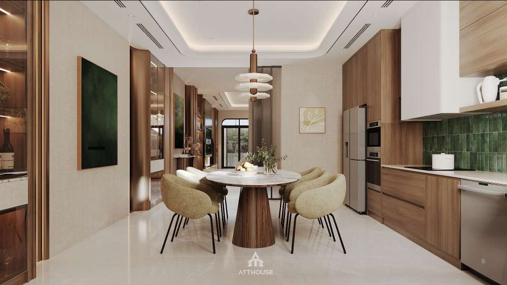 Thiết kế phòng ăn nhà phố Trực Cát House phong cách Contemporary Organic Luxury - Một chuẩn sống để trở về, để kết nối các thế hệ và để phản ánh gu thẩm mỹ