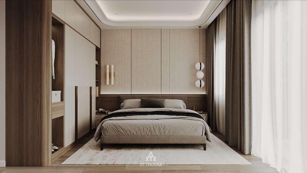 Thiết kế nội thất nhà phố Trực Cát House – phòng ngủ con trai mạnh mẽ, hiện đại.

