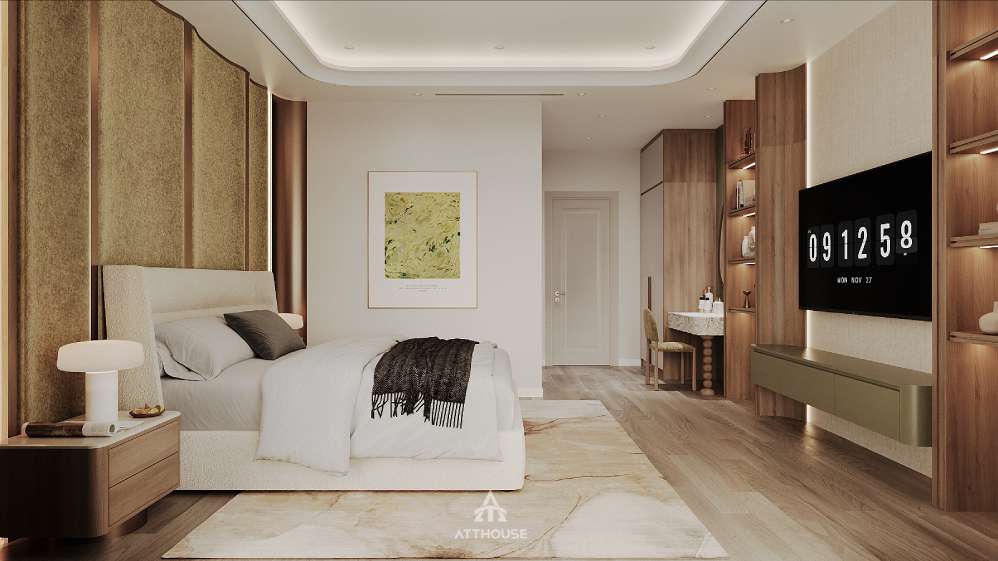 Không gian nghỉ ngơi được chăm chút với ánh sáng dịu nhẹ, nội thất thanh lịch và bố cục hài hòa, tạo cảm giác thư giãn trọn vẹn.

