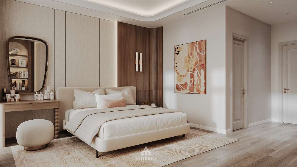 Thiết kế phòng ngủ con gái nhà phố phong cách Contemporary Organic Luxury - gam màu be