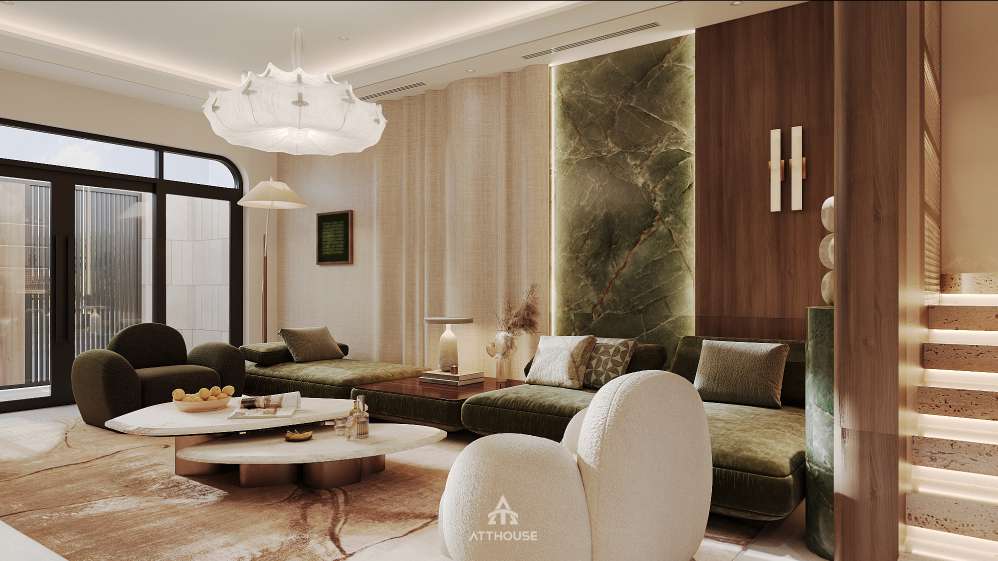 Thiết kế phòng khách nhà phố Trực Cát House phong cách Contemporary Organic Luxury - Một chuẩn sống để trở về, để kết nối các thế hệ và để phản ánh gu thẩm mỹ